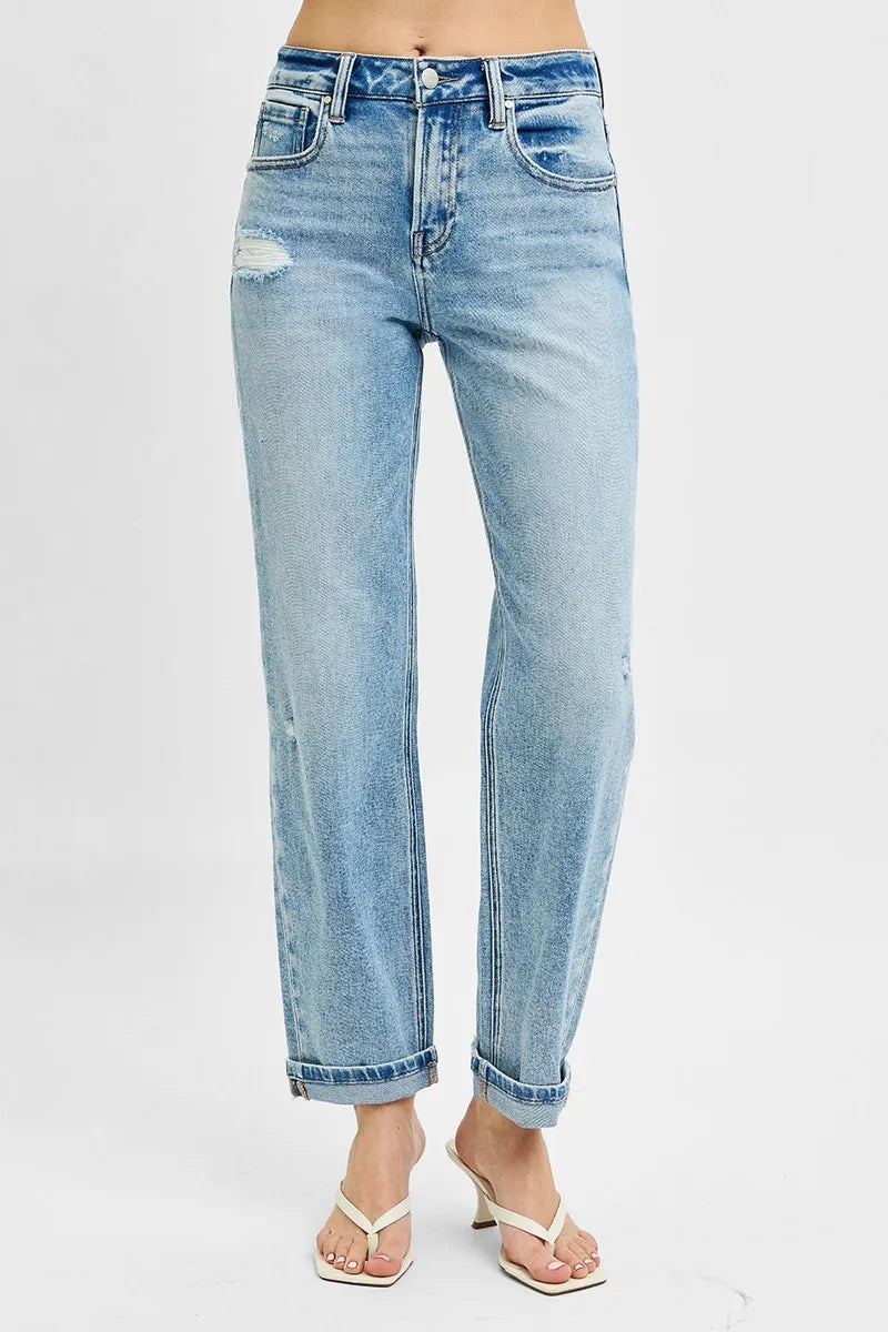 Full Size High Rise Ankle Boyfriend Distressed Jeans Plus Size