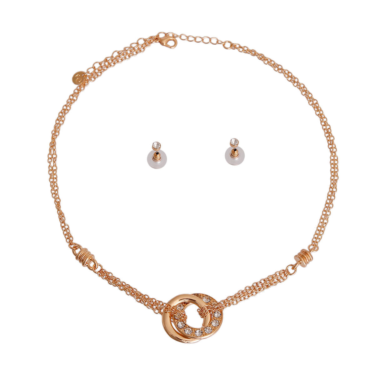 Double Ring Pendant Necklace Gold Stylish Fashion Jewelry Accessory