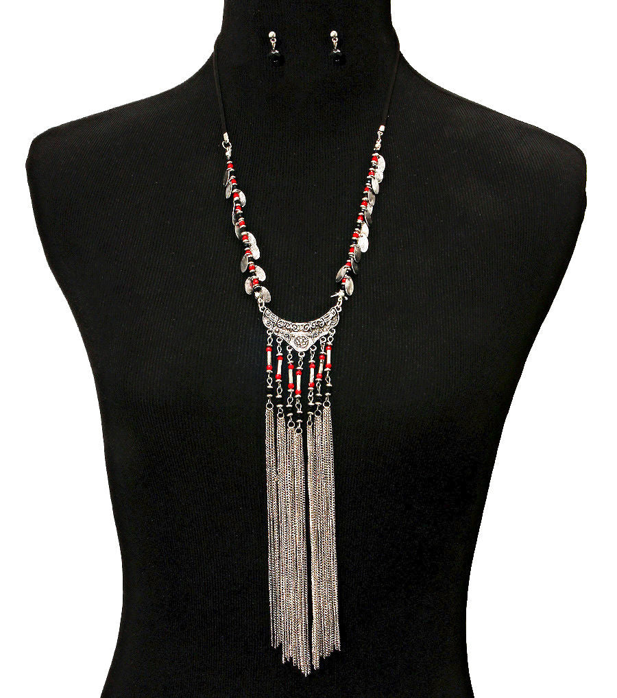 Tassel Necklace Set Black Stylish Statement Jewelry Accessory