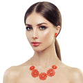 Statement Necklace Red Matte Metal Cut Out Flower Stylish Chic Jewelry Accessory