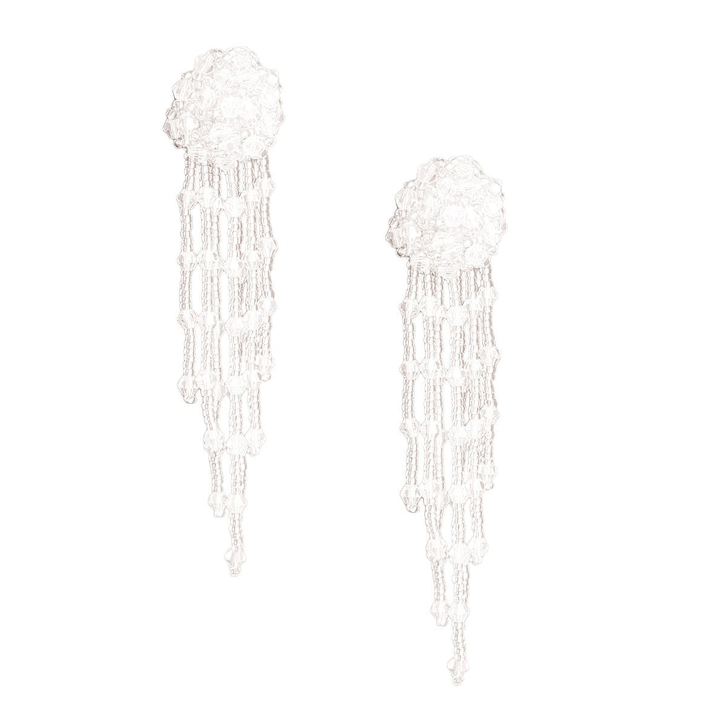 Bead Ball Fringe Earrings Clear Glass Stylish Statement Jewelry