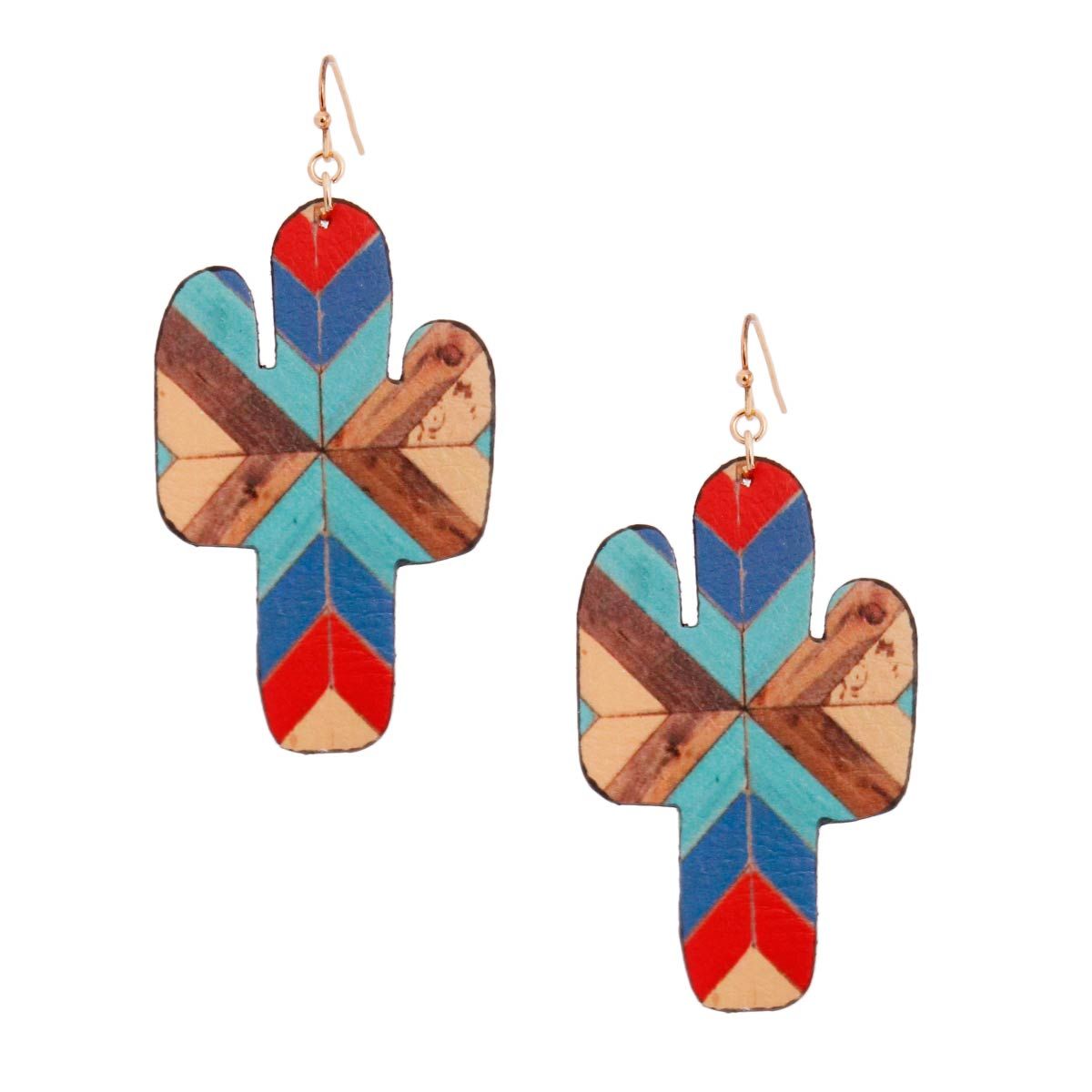 Leather Multi Mosaic Cactus Statement Earrings Stylish Fashion Jewelry