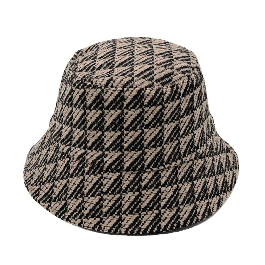 Bucket Hat Taupe Geo Pattern Topstitch Stylish Casual Accessory