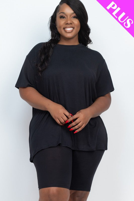 Loose Fit Top Biker Shorts Set | Plus
