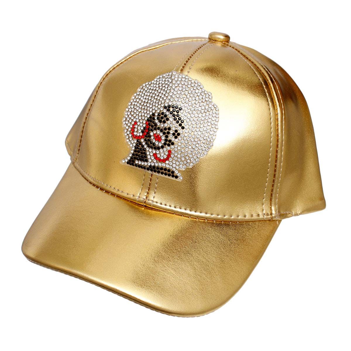 Statement Hat with Gold Rhinestone Afro Woman Design Stylish Accessory