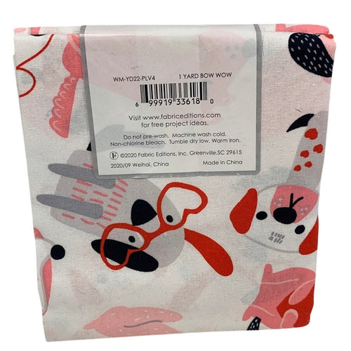 1 YD New Create It 36" X 42" Valentine Bow Wow Puppy Dog Quilting Cotton Fabric