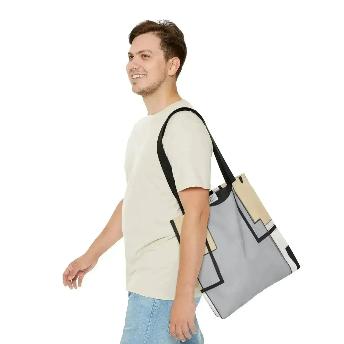 Large Tote Bag Black Grey Abstract Pattern