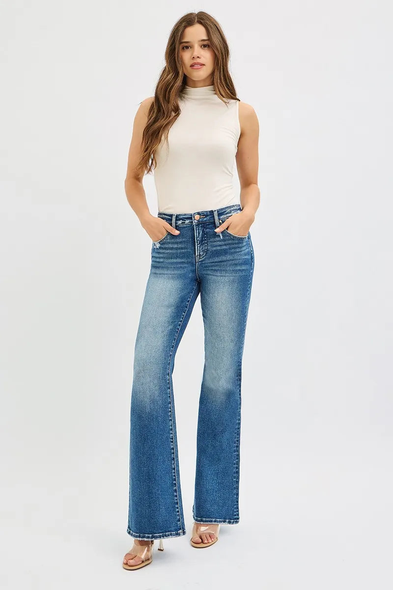 Full Size Tummy Control High Rise Flare Jeans Plus Size
