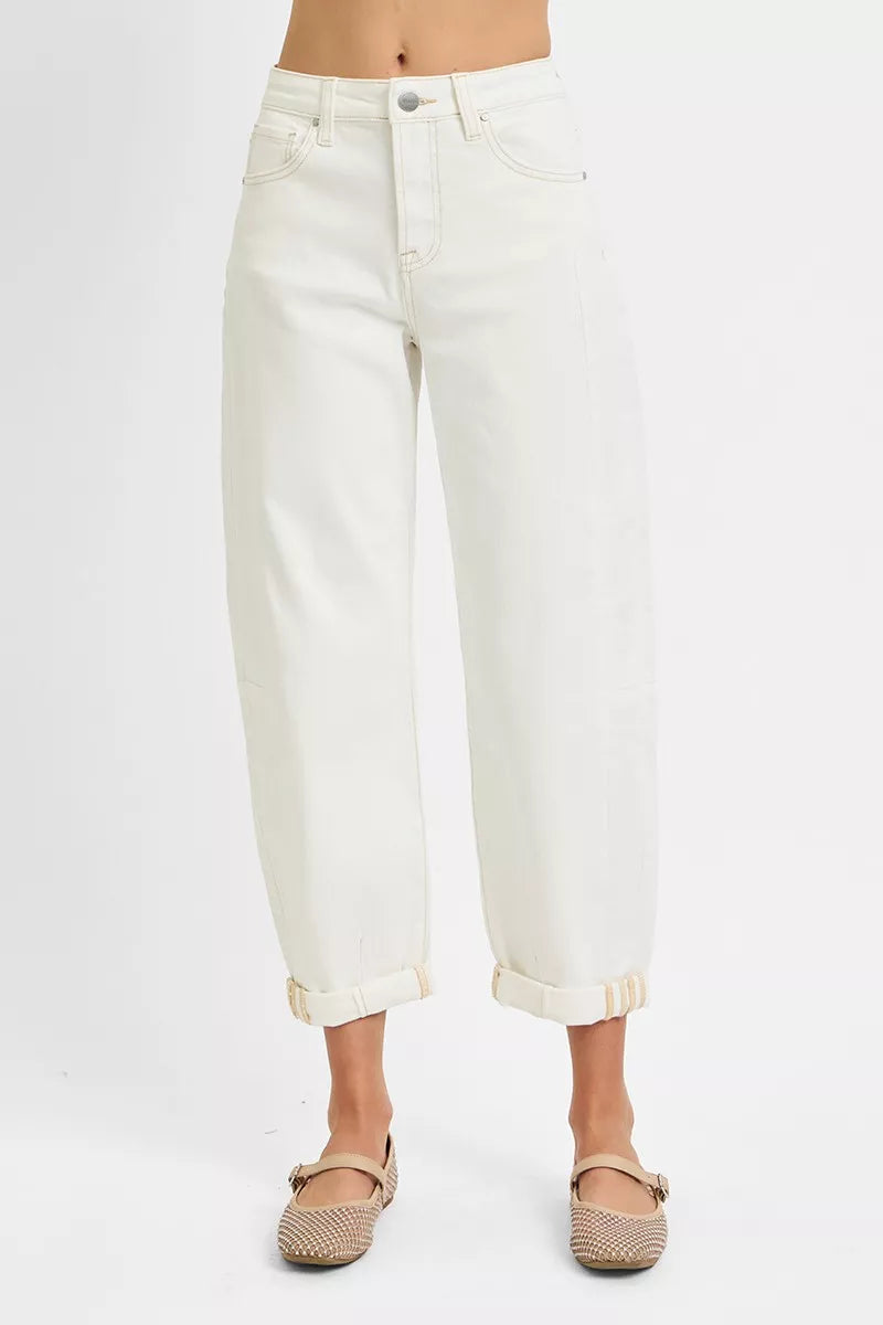 Full Size High Rise Barrel Cropped Jeans Plus Size