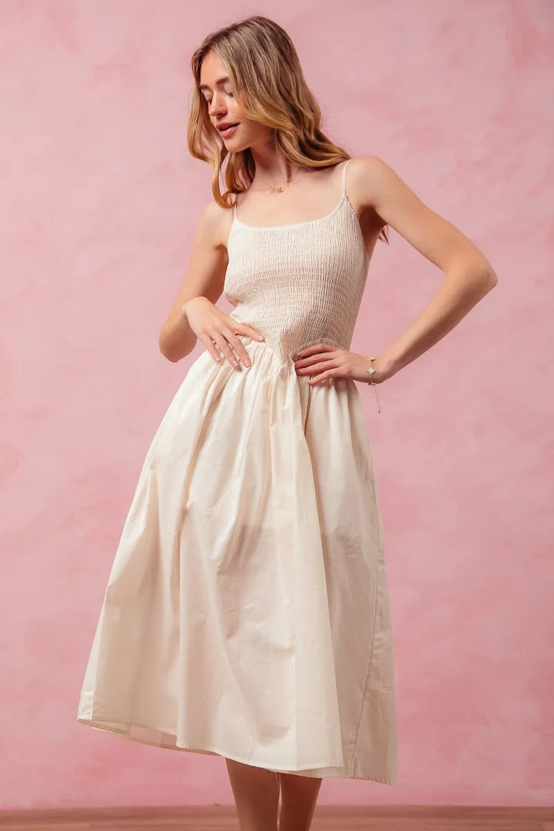 Smocked Sleeveless Casual Everyday Dress With Slit