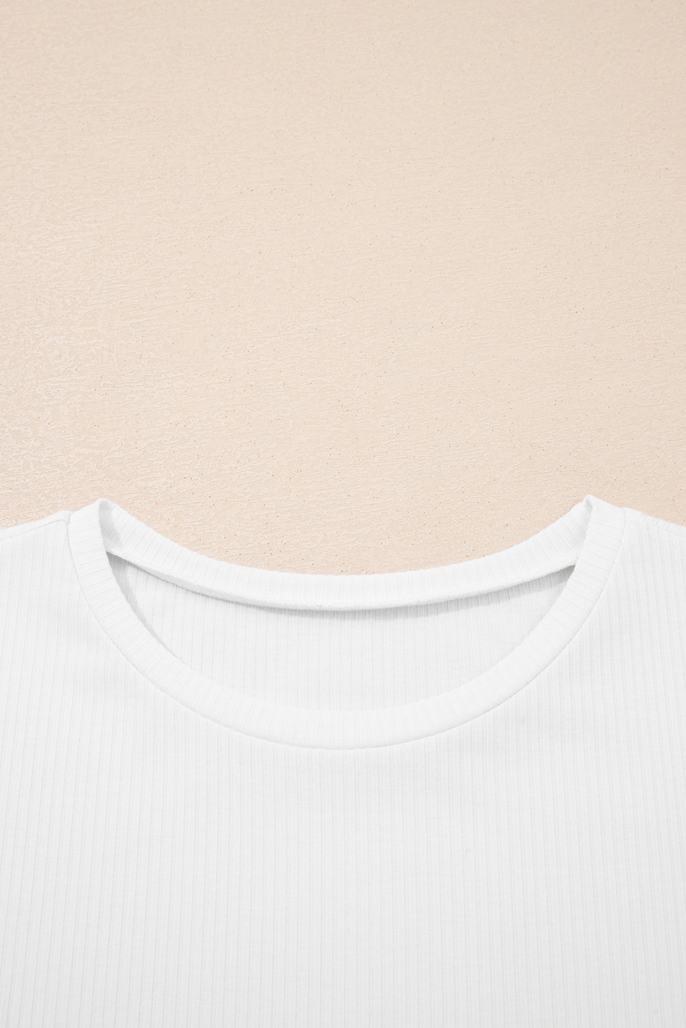 White Solid Color Ribbed Ruffled Short Sleeve T Shirt