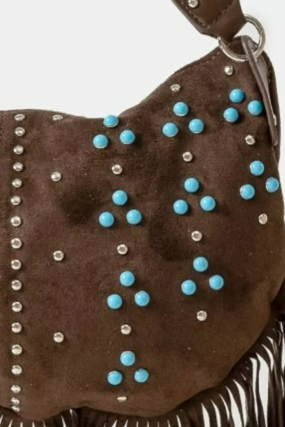 Studded Pattern Multi Fringe Hobo Shoulder Bag