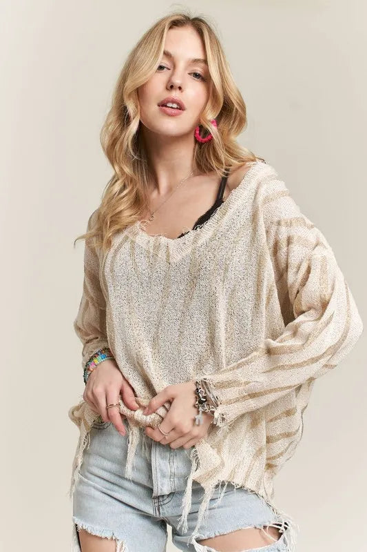 Frayed Zebra Knit Top