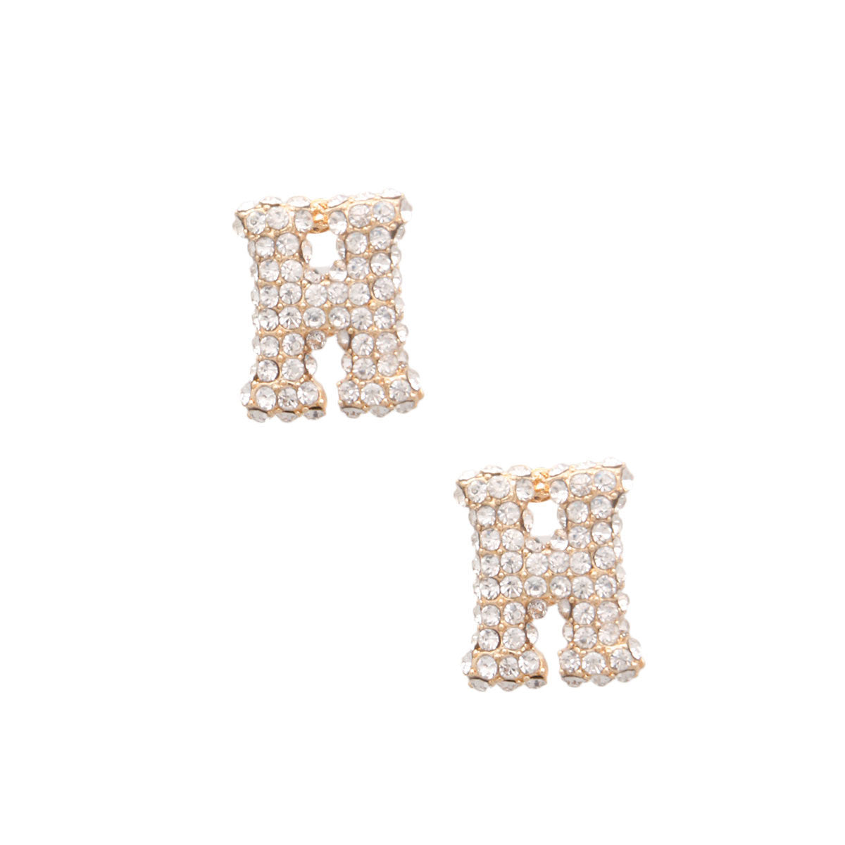 Rhinestone Stud Earrings H Initial Stylish Fashion Jewelry