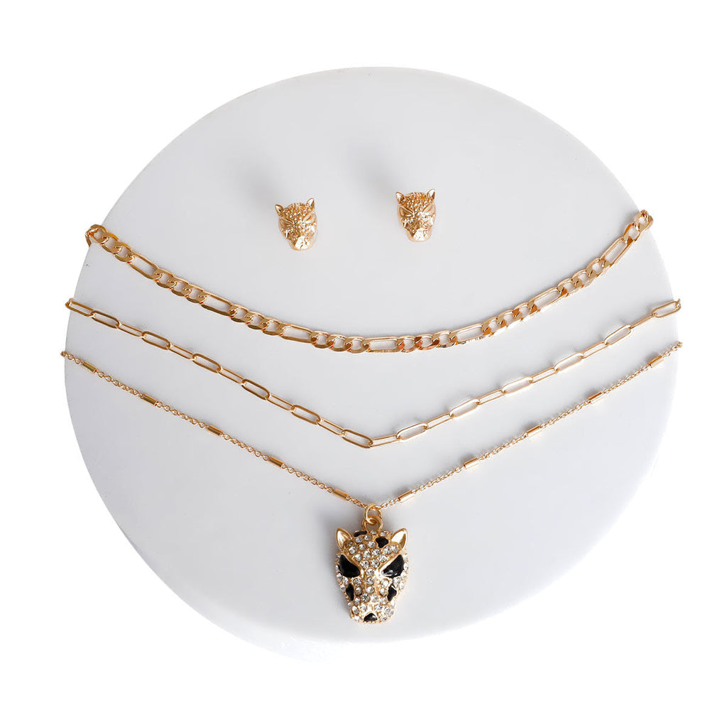 Layered Gold Leopard Print Statement Necklace – Trendy Fashion Jewelry