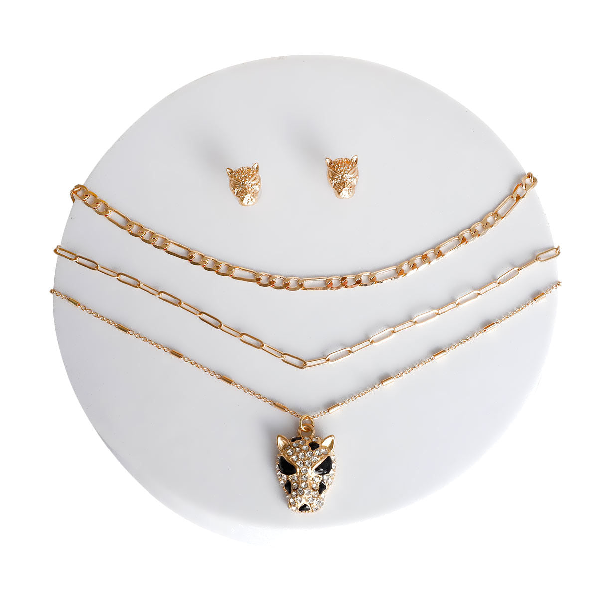 Layered Gold Leopard Print Statement Necklace – Trendy Fashion Jewelry