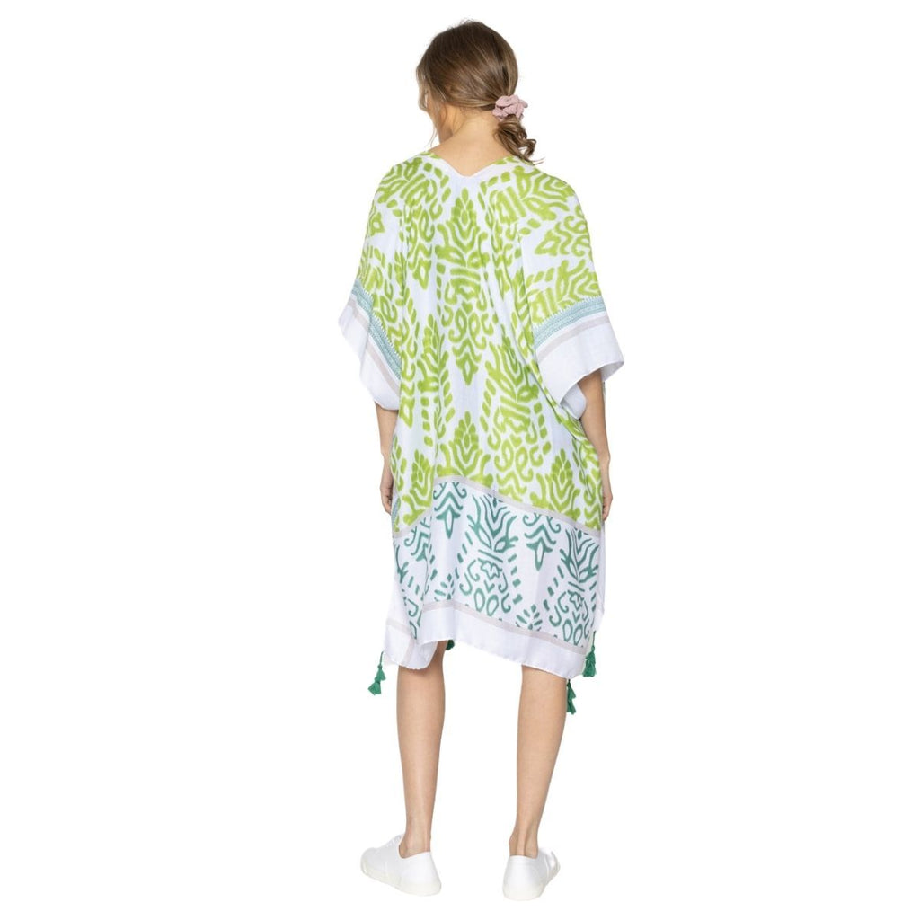 Kimono with Green Damask Print and Tassel Detail – Stylish Casual Layered Outerwear