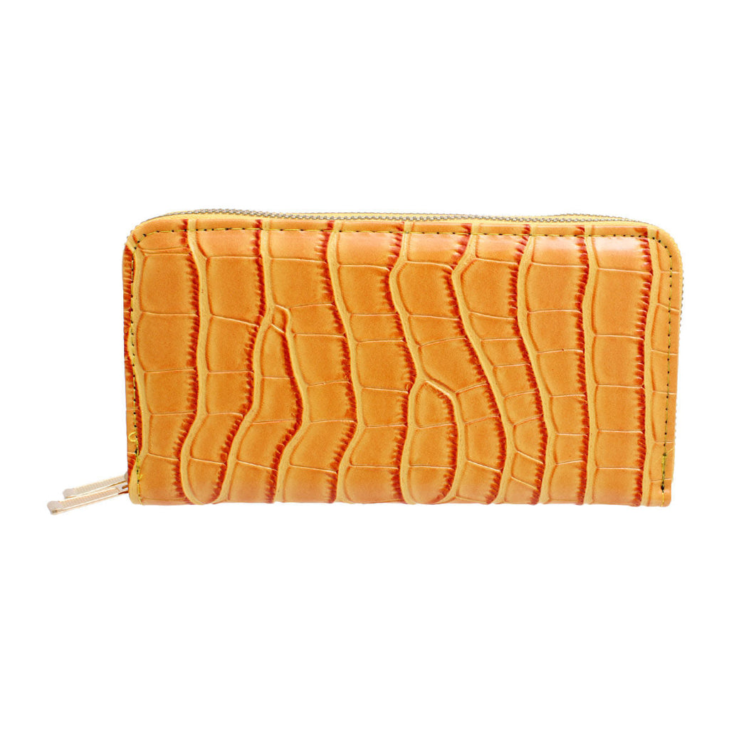 Fashion Wallet Double Zipper Stylish Yellow Croc Design