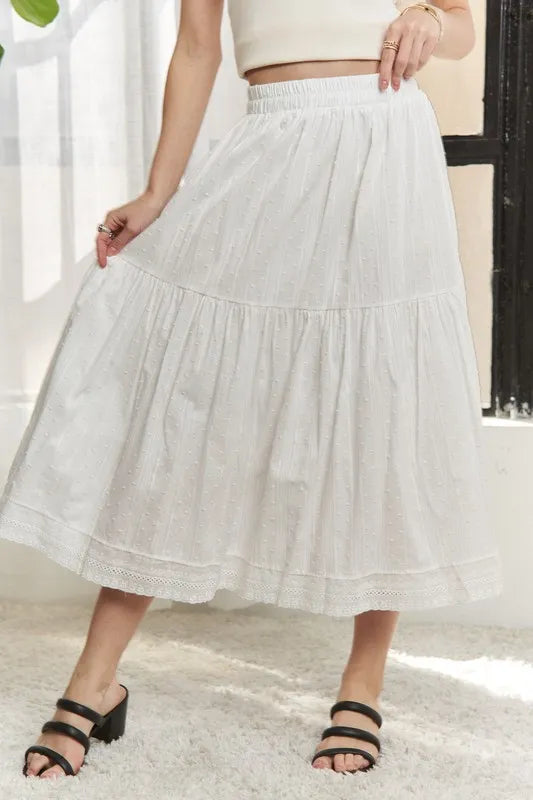 Elastic Waistband Tiered Midi Skirt