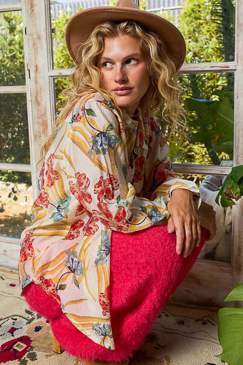 Floral Print Button Down Long Sleeve Shirt