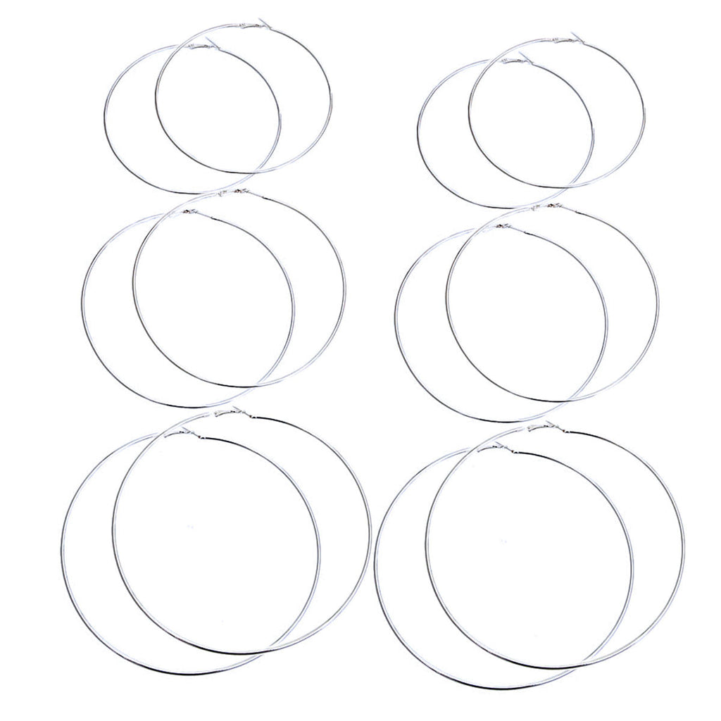 Jumbo Silver Hoop Earrings 3-Piece Set – Trendy Statement Jewelry