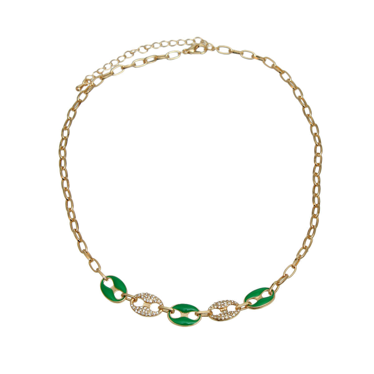 Statement Mariner Chain Necklace Green Gold Stylish Jewelry Accessory
