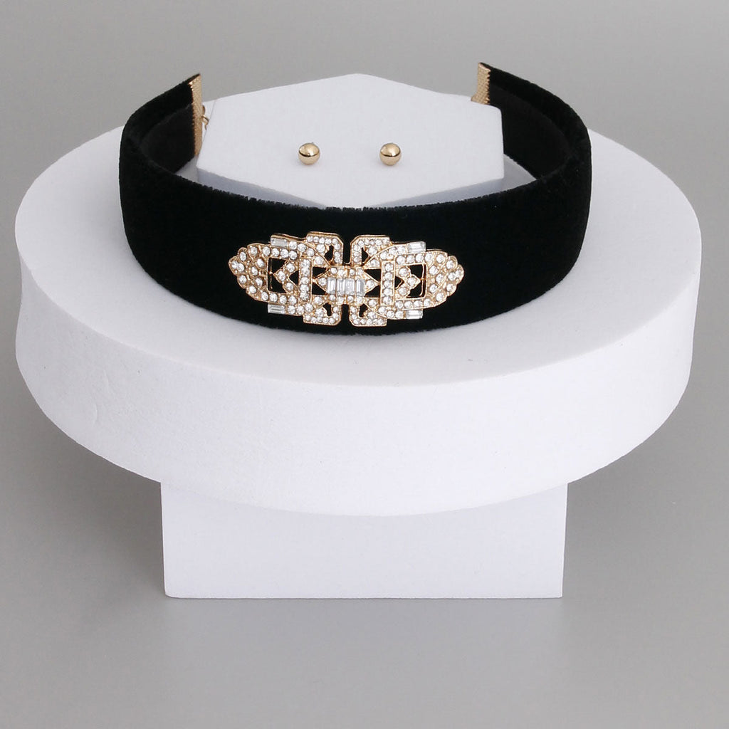 Statement Velvet Crystal Stone Choker Necklace Stylish Elegant Accessory
