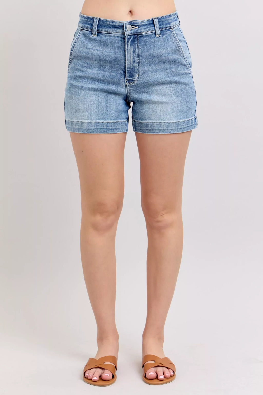 Mid Rise Denim Shorts