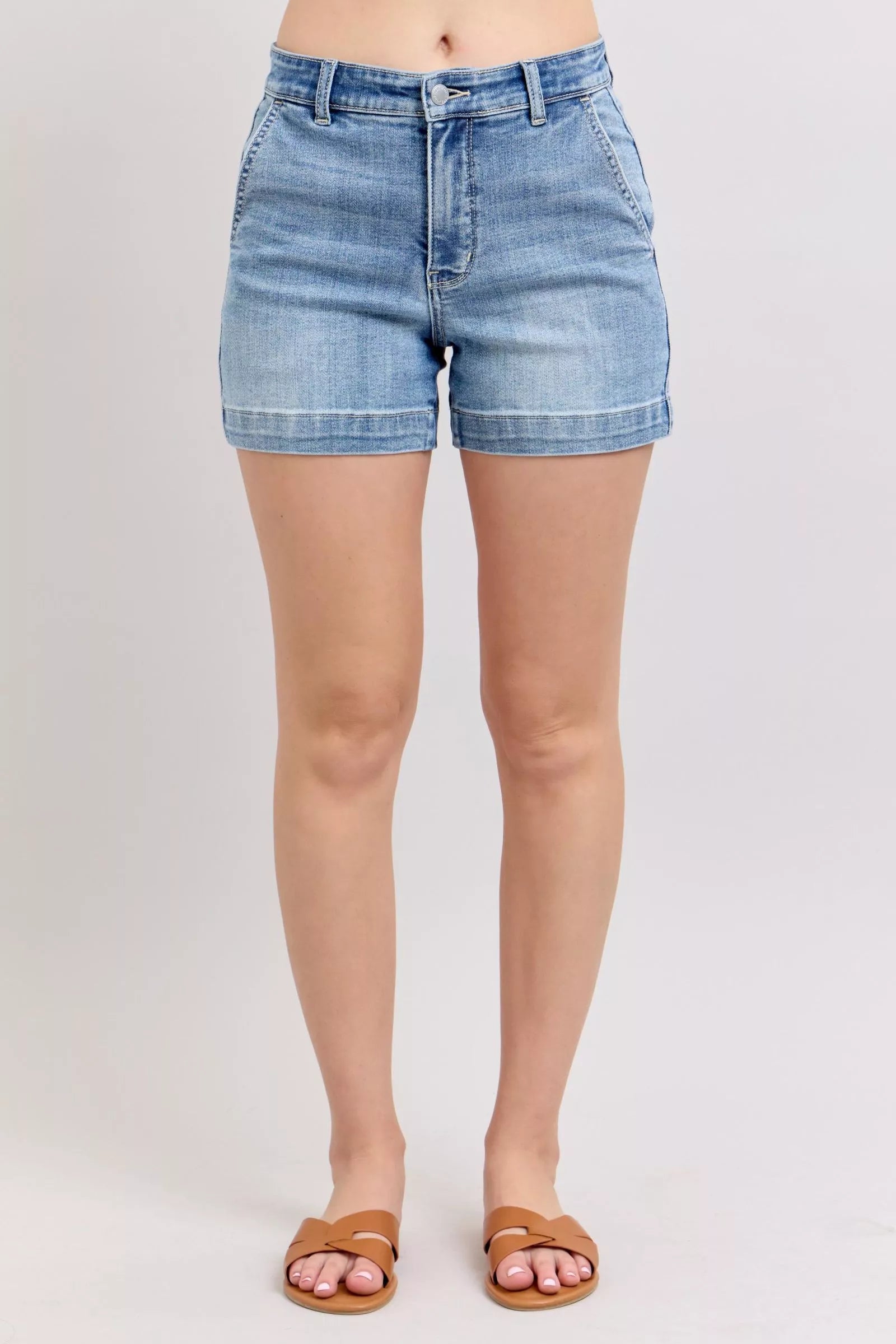 Mid Rise Denim Shorts