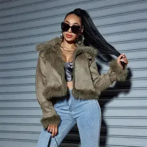 Women's Suede Short Coat – Faux Leather Fall & Winter Streetwear
