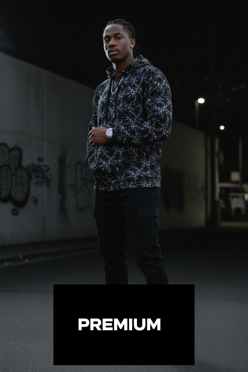 Glitched Circuitry Hoodie – Limited Drop – Black White Tech All-Over Print
