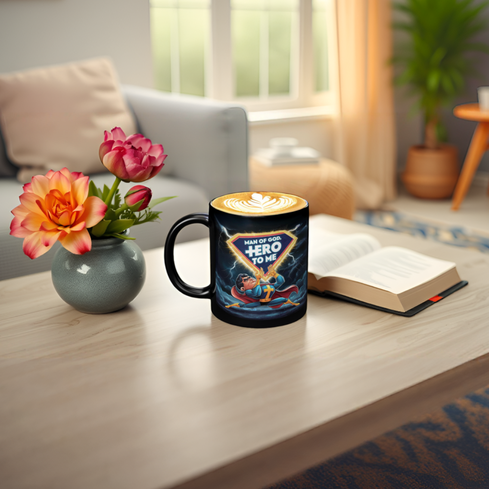 Christian4Life Superhero 11oz Black Mug - "Man of God, Hero to Me" Christian Mug