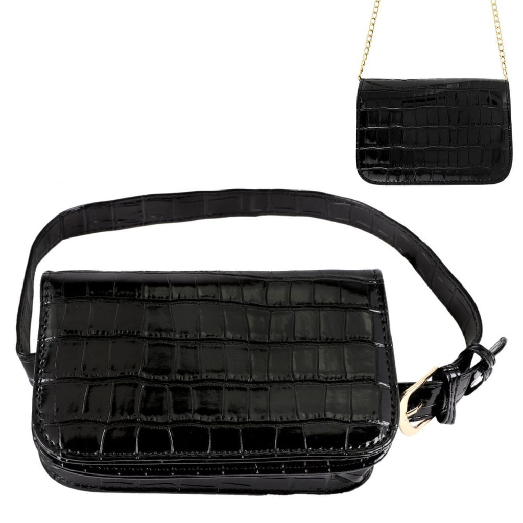 Fashion Belt Bag Black Croc Stylish Casual Accessory