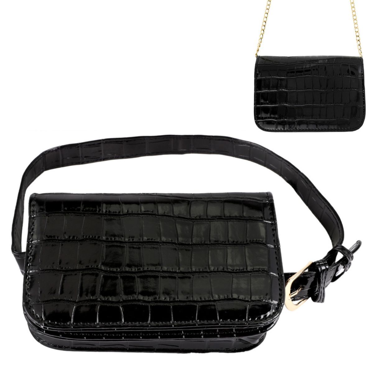 Fashion Belt Bag Black Croc Stylish Casual Accessory