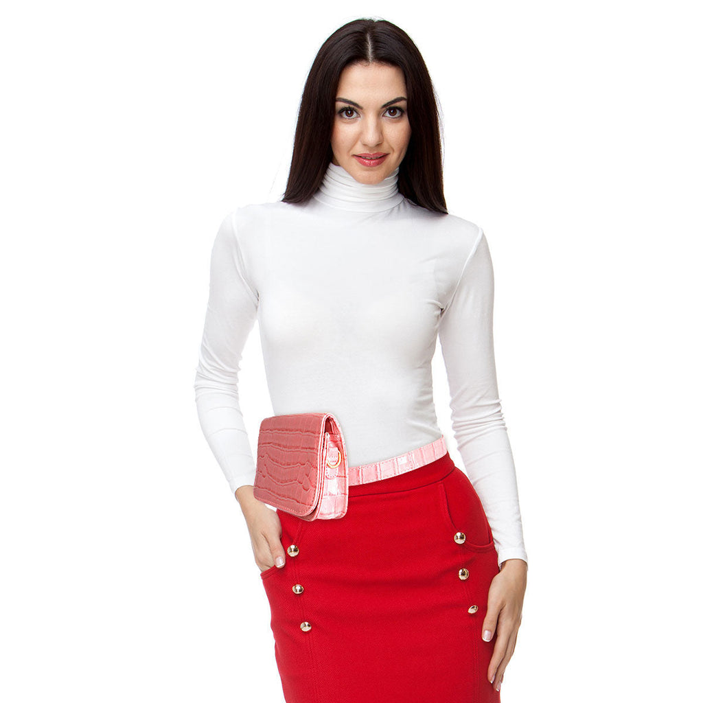 Fashion Belt Bag Pink Croc Stylish Casual Accessory