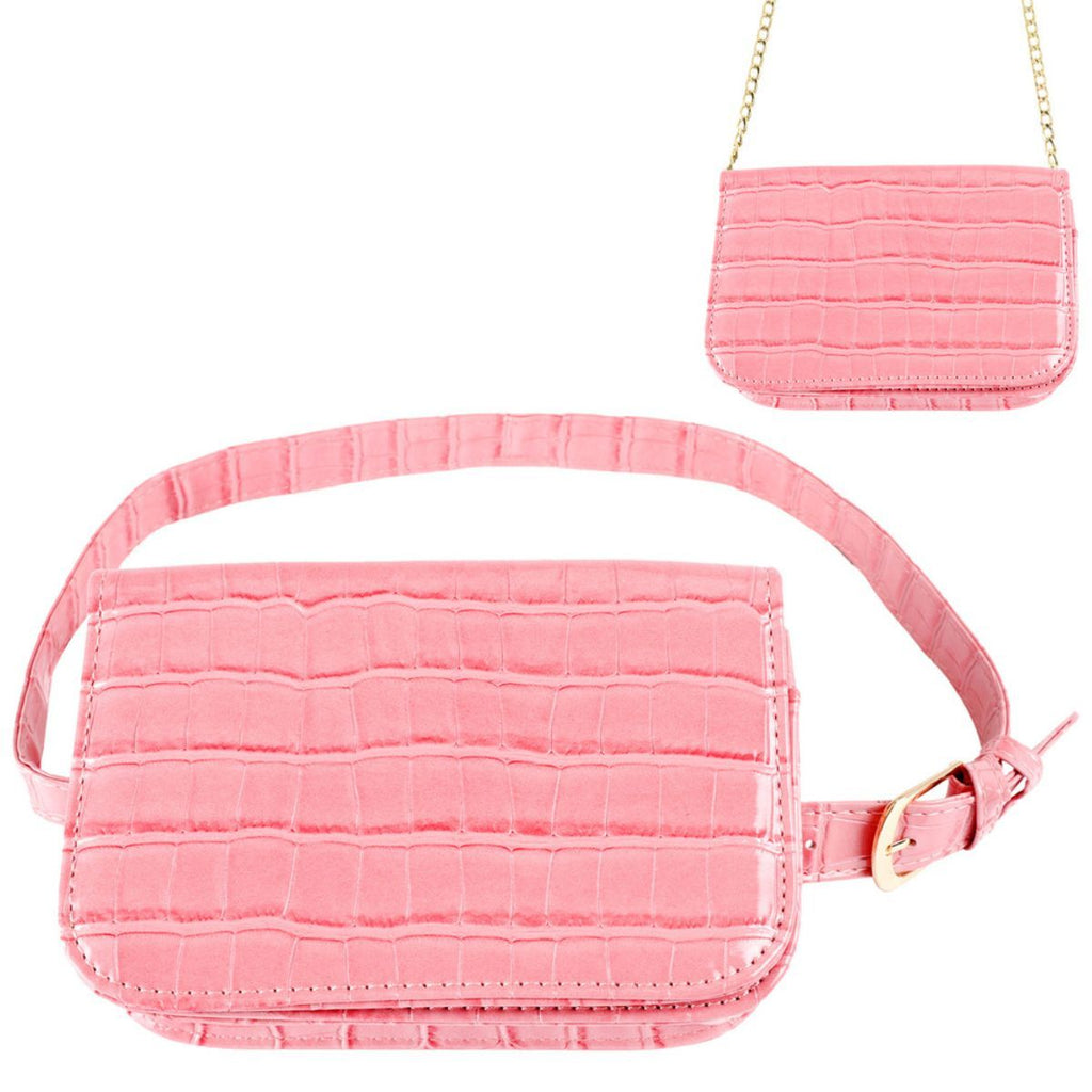 Fashion Belt Bag Pink Croc Stylish Casual Accessory
