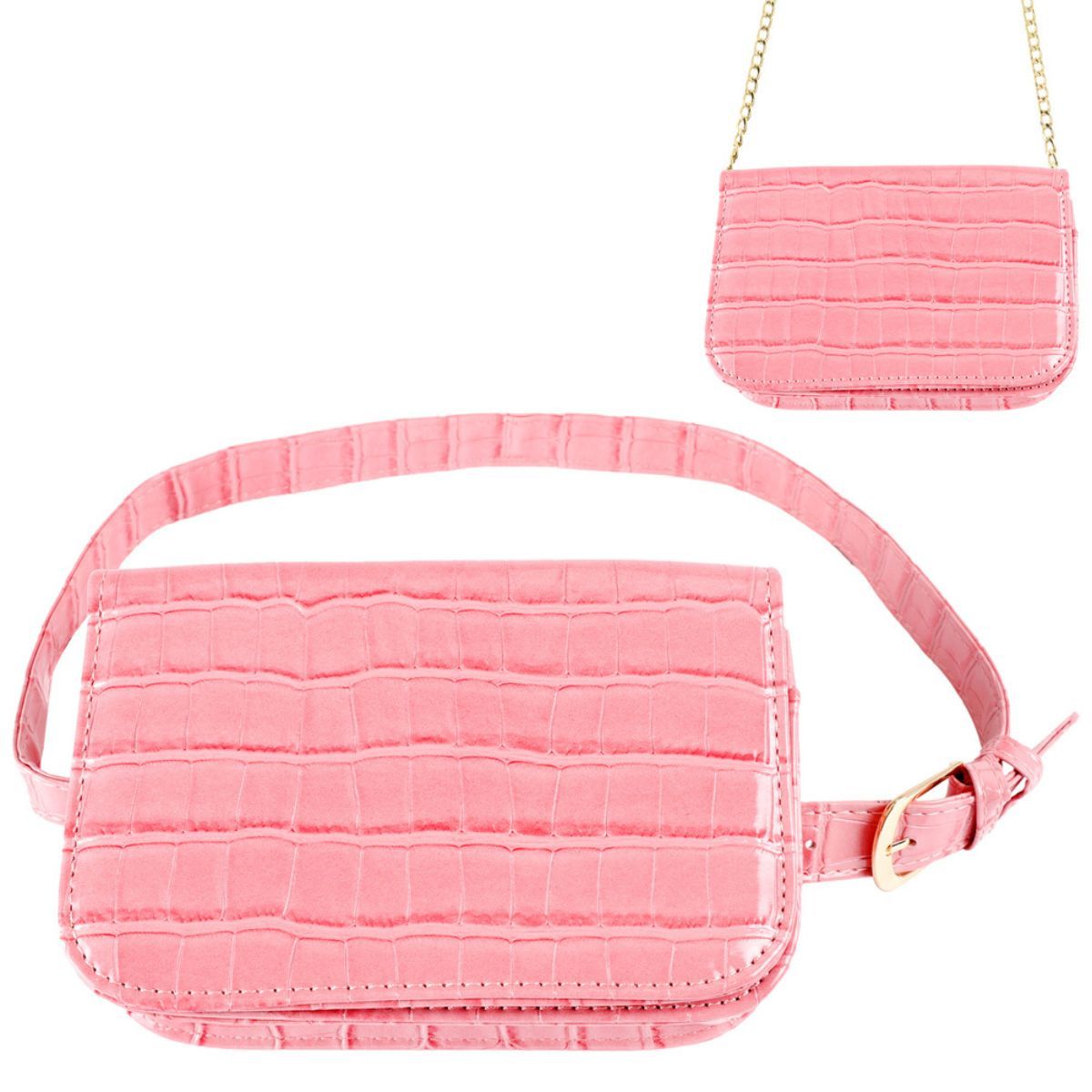 Fashion Belt Bag Pink Croc Stylish Casual Accessory