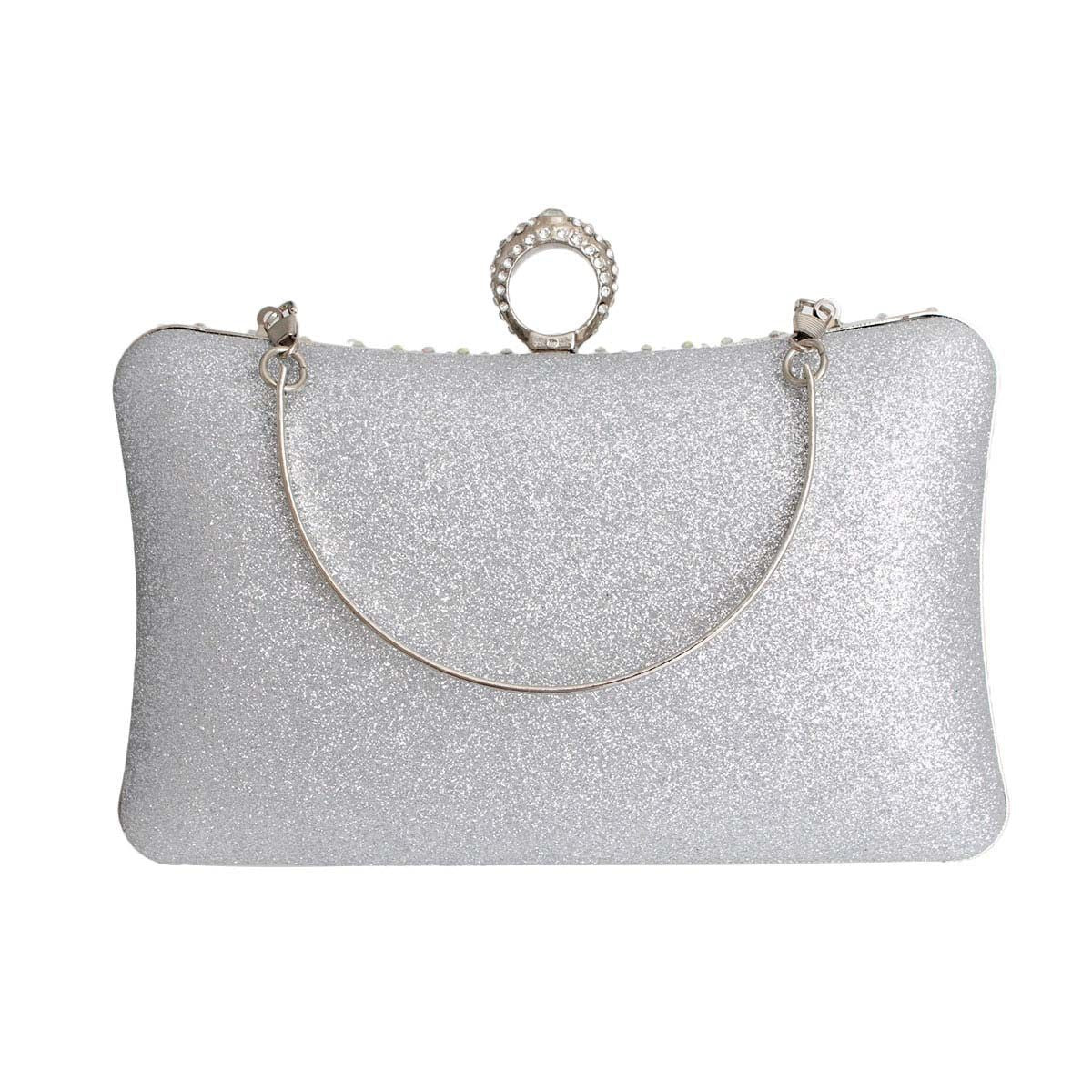 Hardcase Ring Clutch Silver Stylish Fashion Accessory