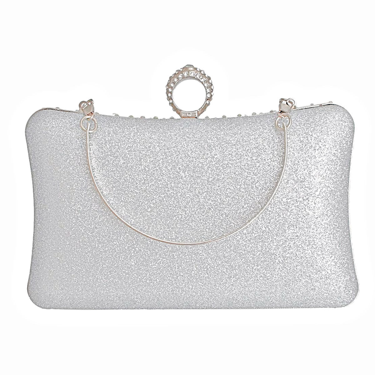 Hardcase Ring Clutch Silver Stylish Fashion Accessory