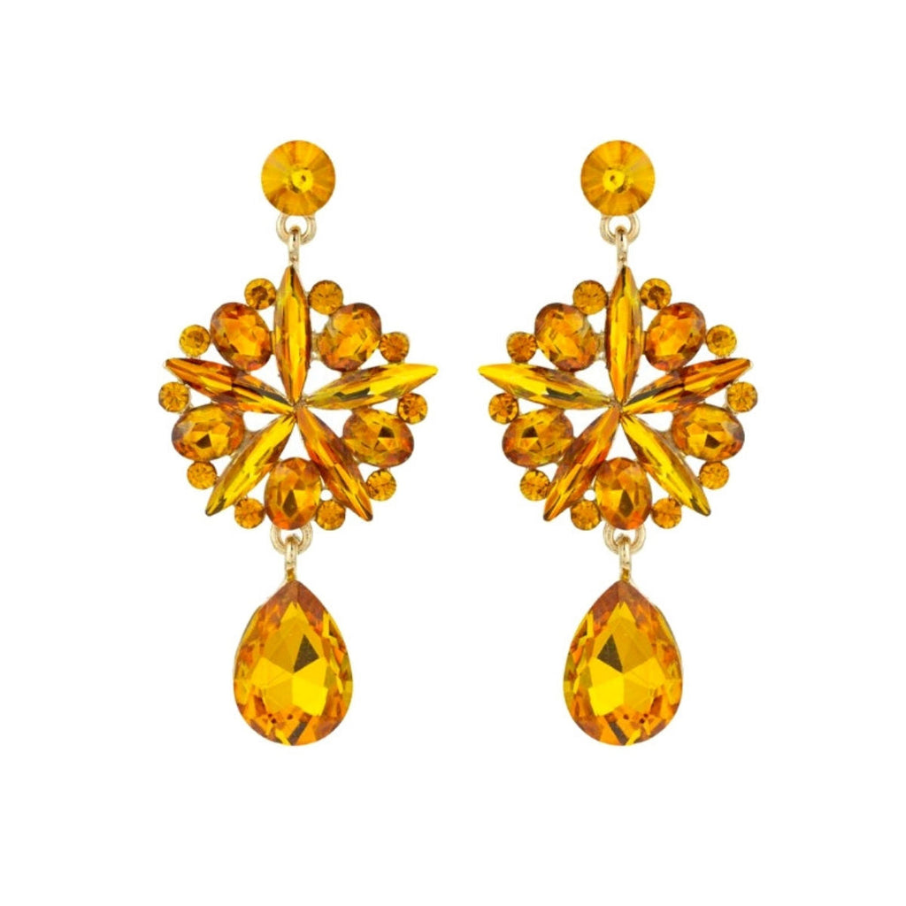 Statement Orange Crystal Burst Earrings – Trendy Fashion Jewelry
