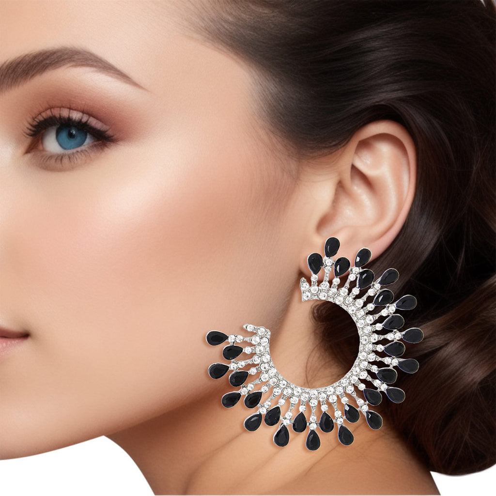 Stone Stud Earrings Medium Black C Shape Stylish Women’s Jewelry