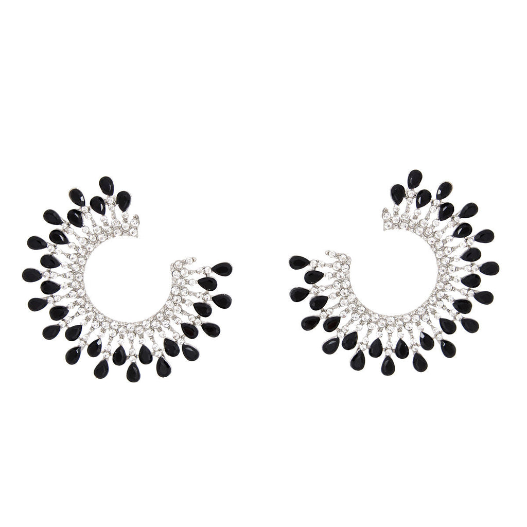 Stone Stud Earrings Medium Black C Shape Stylish Women’s Jewelry