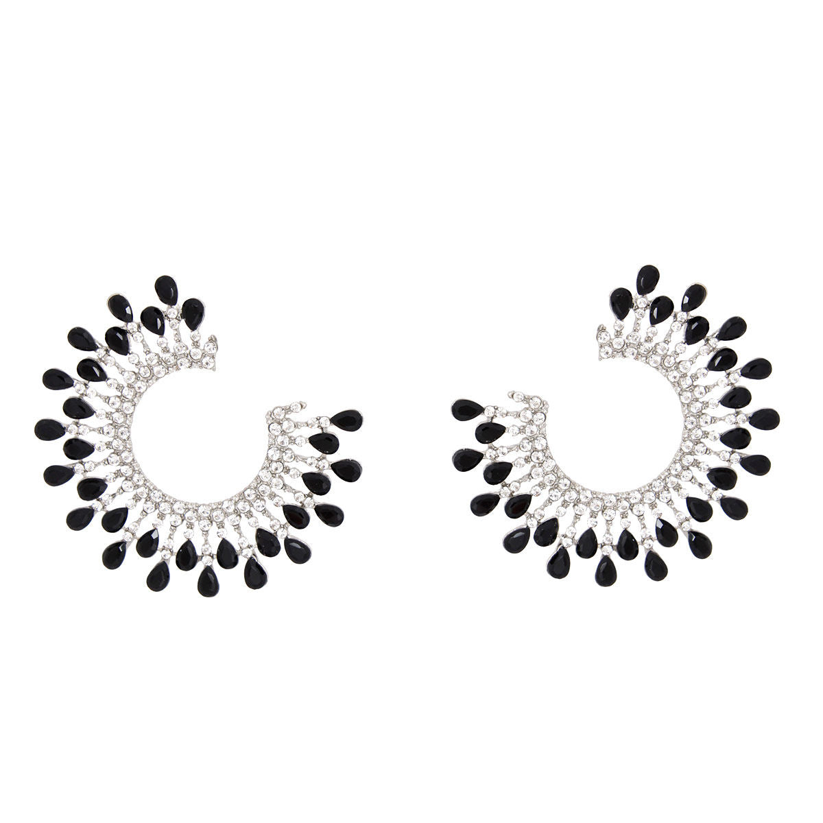 Stone Stud Earrings Medium Black C Shape Stylish Women’s Jewelry