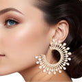 Medium Gold C Shape Stud Stone Earrings for Women – Stylish Fashion Jewelry