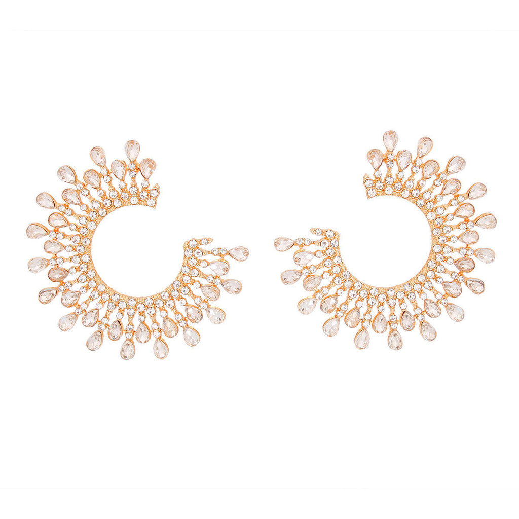 Medium Gold C Shape Stud Stone Earrings for Women – Stylish Fashion Jewelry