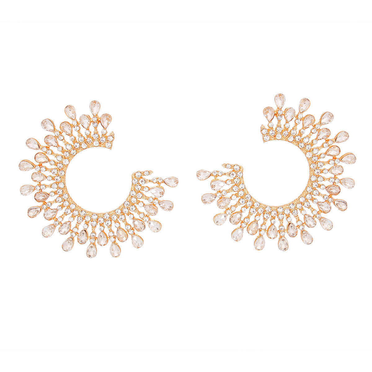 Medium Gold C Shape Stud Stone Earrings for Women – Stylish Fashion Jewelry
