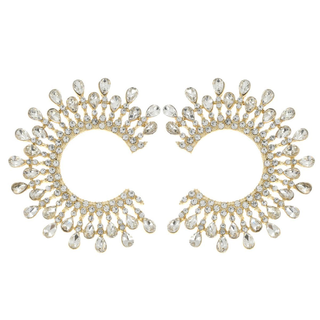Medium Gold C Shape Stud Stone Earrings for Women – Stylish Fashion Jewelry