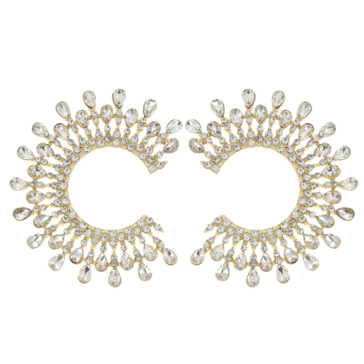 Medium Gold C Shape Stud Stone Earrings for Women – Stylish Fashion Jewelry