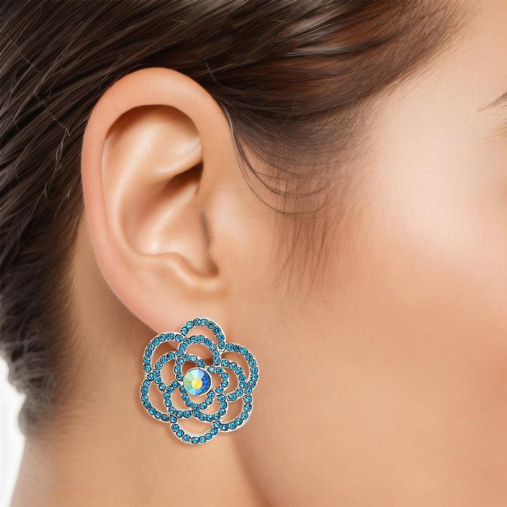 Small Blue Rose Cutout Stud Earrings for Women – Stylish Fashion Jewelry