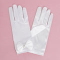 Women’s Formal Satin Gloves with Pearl and Bow Detail – Elegant Chic Accessory